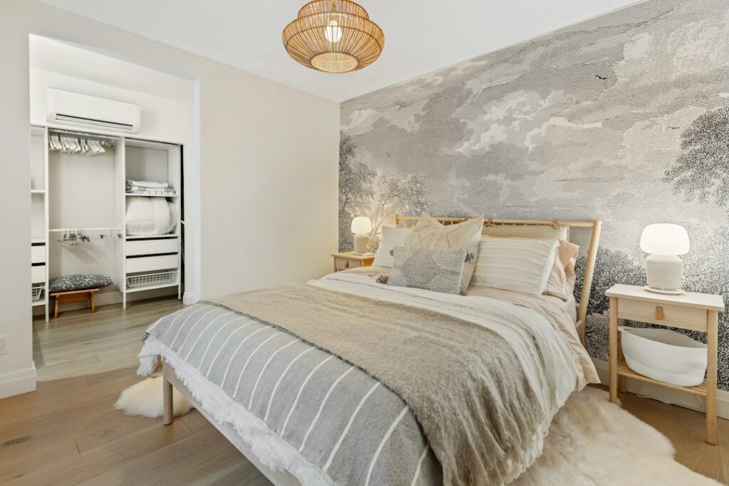 Bright, comfortable bedroom in a modern accommodation